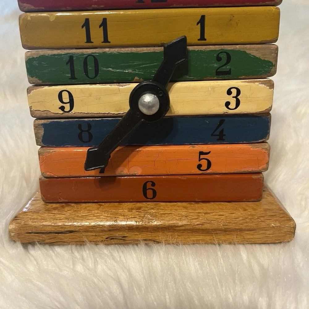VTG Kouvalias Wooden Toy Greece Clock Home School Building‎ Block Color Rainbow